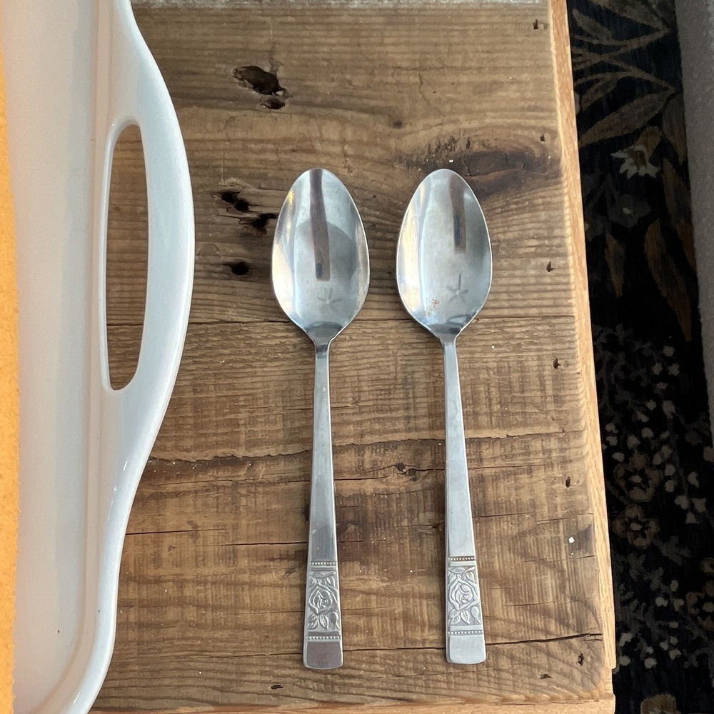 Vintage Lot of 2 Rosalie Stainless Steel Teaspoons - 6 in Made in Japan